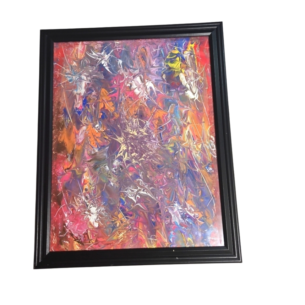 Hand Crafted Original Acrylic Pour Painting  The First One Upcycled Framed 16x20 - Picture 3 of 17